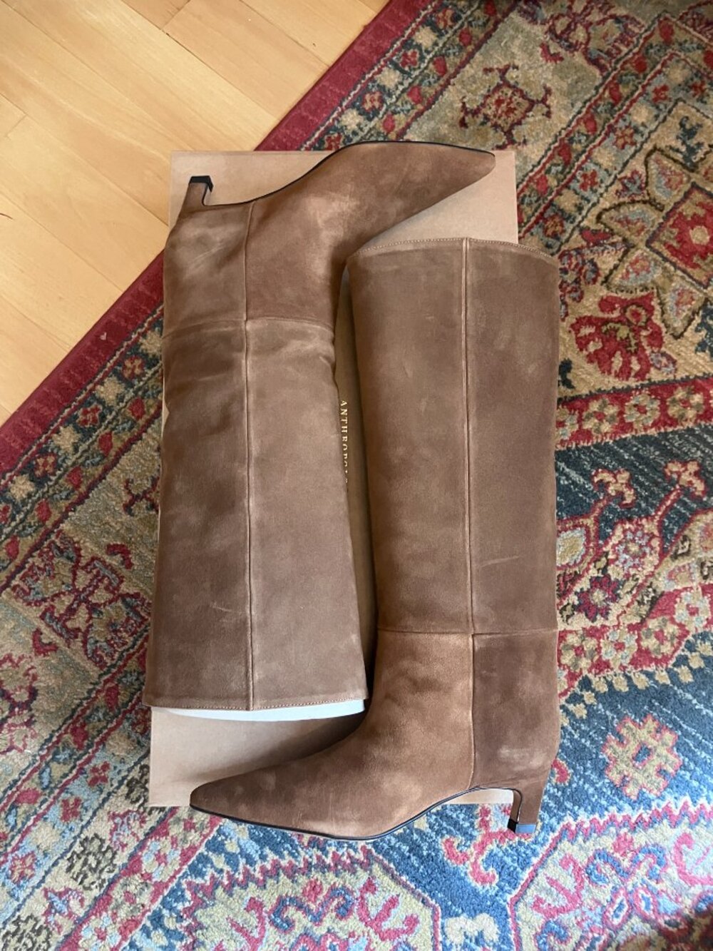 $278 By Anthropologie Maddox Wide Leg Kitten Heel Tall Suede Boots, Taupe, EU 39 - Picture 8 of 10